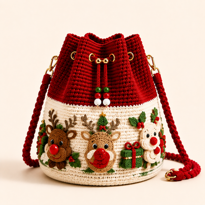 🎄Christmas Crochet Bucket Crossbody Bag 🎅