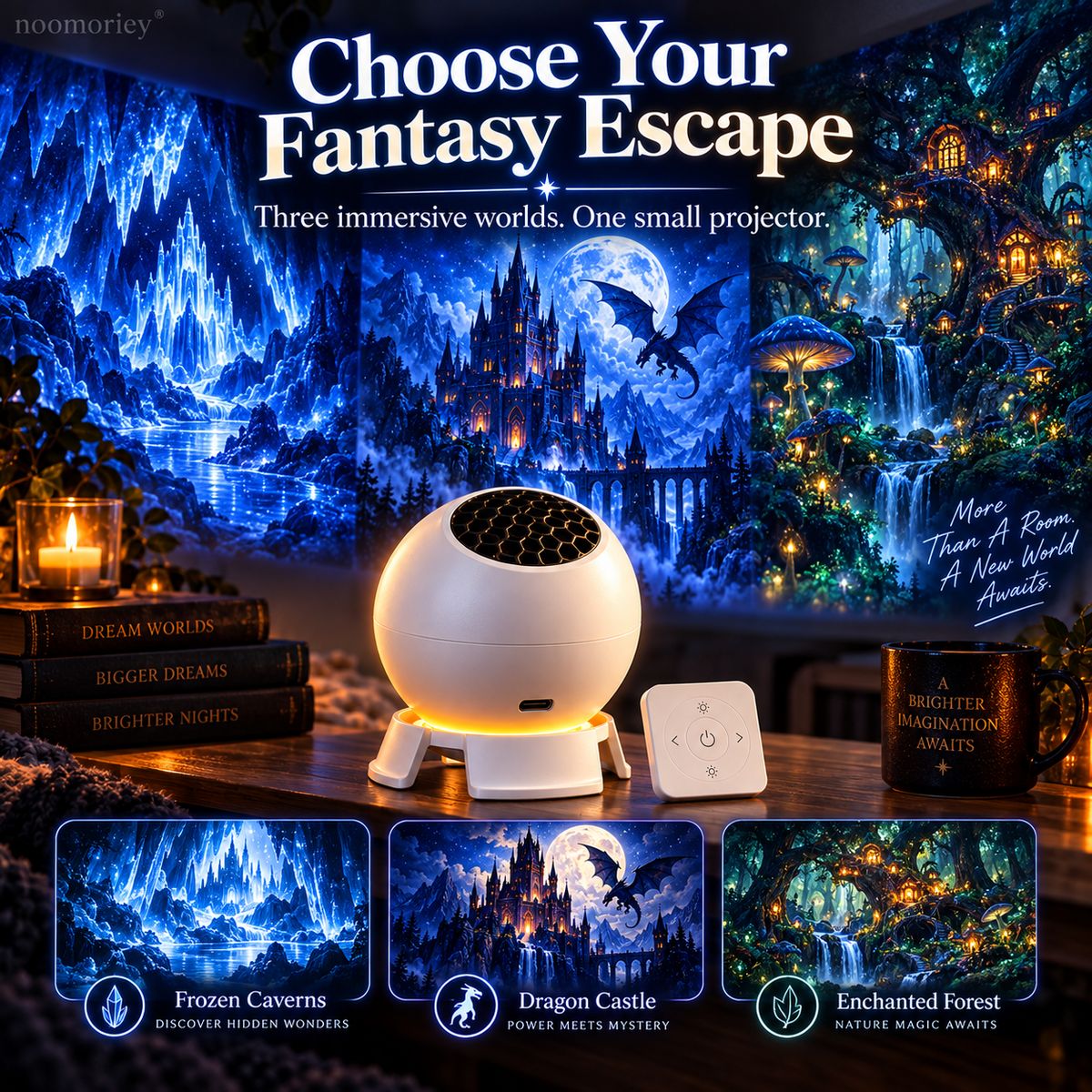 🐉 Dark Fantasy Dragon Room Projector – Immersive Castle, Forest & Frozen World Light