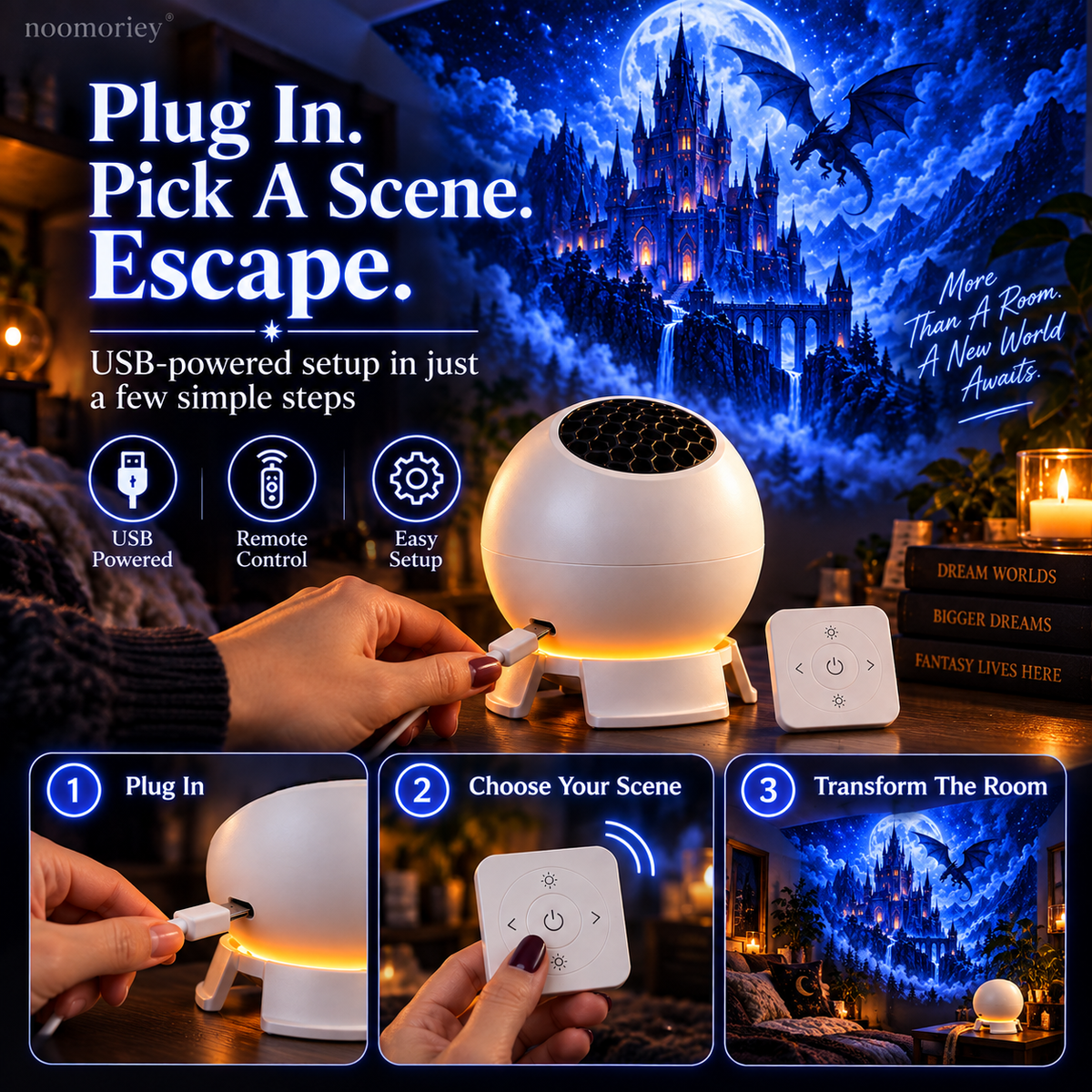 🐉 Dark Fantasy Dragon Room Projector – Immersive Castle, Forest & Frozen World Light