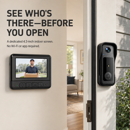 📹 4.3-Inch Screen Video Doorbell – See & Talk Without Wi-Fi