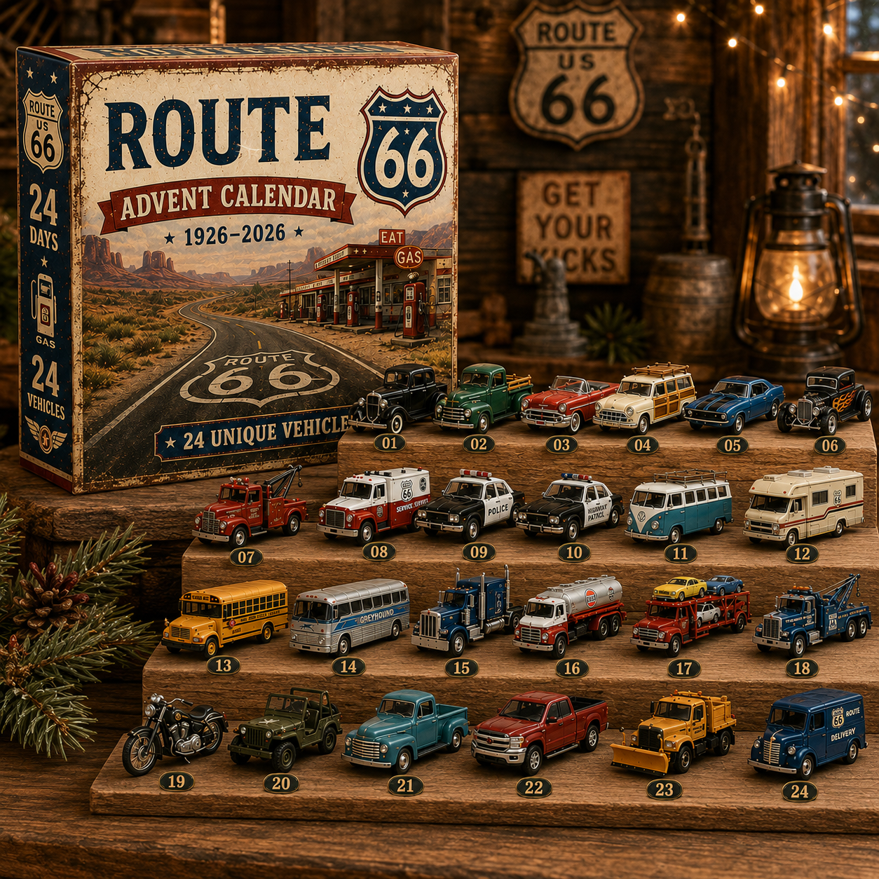 🚗Route 66 Centennial Advent Calendar – 24 Days of American Road Legends | 1926–2026 Collector’s Edition
