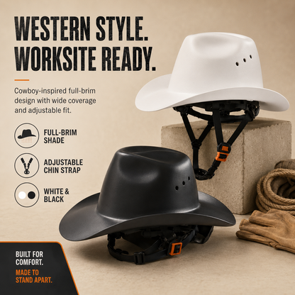 Cowboy-Style Full-Brim Hard Hat 🤠 | White & Black