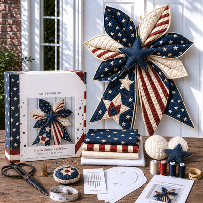 🔥Last Day Sale - Large Patchwork Bow Sewing Kit | Complete Kit with All Tools & Step-by-Step Guide Included 💕