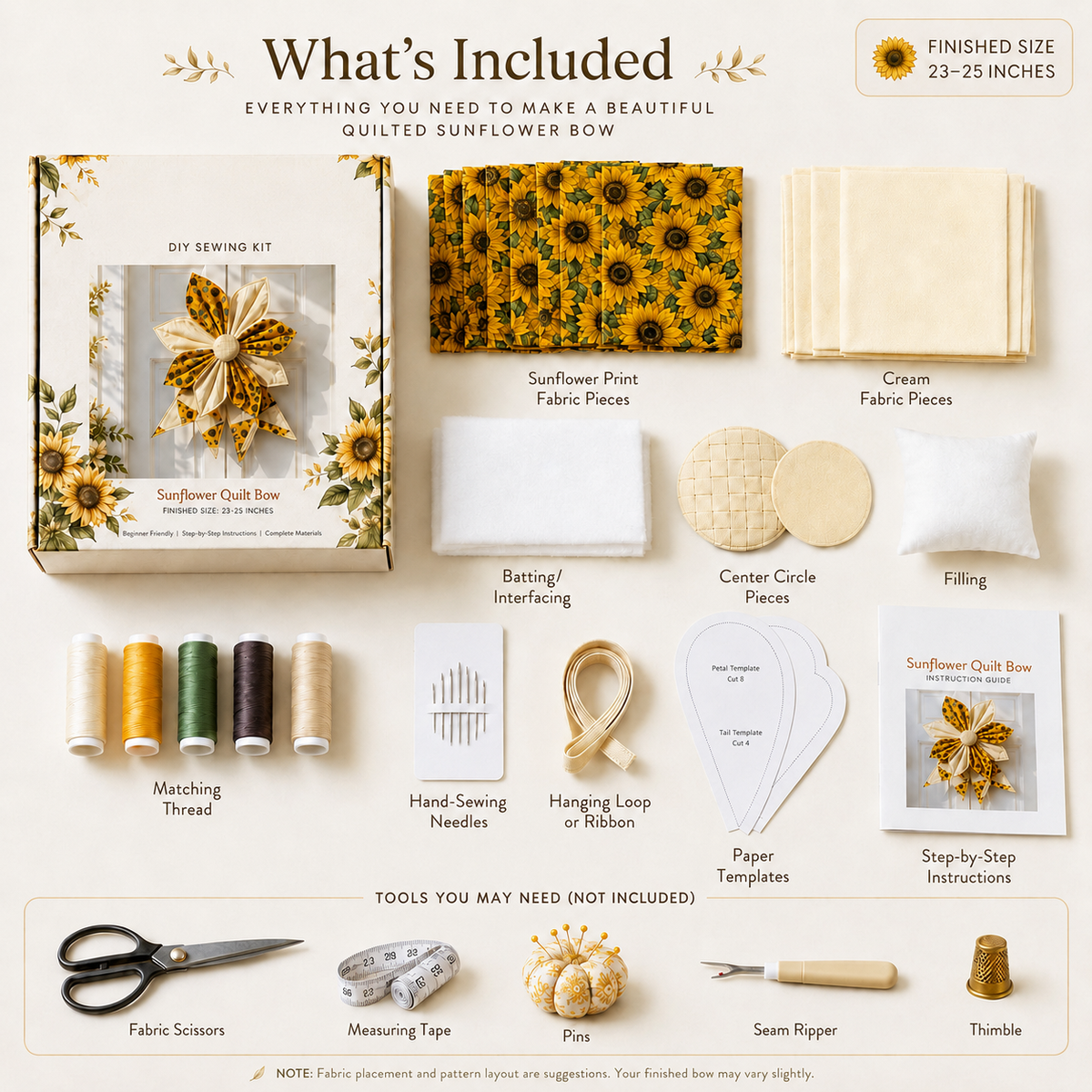 🔥Last Day Sale - Large Patchwork Bow Sewing Kit | Complete Kit with All Tools & Step-by-Step Guide Included 💕