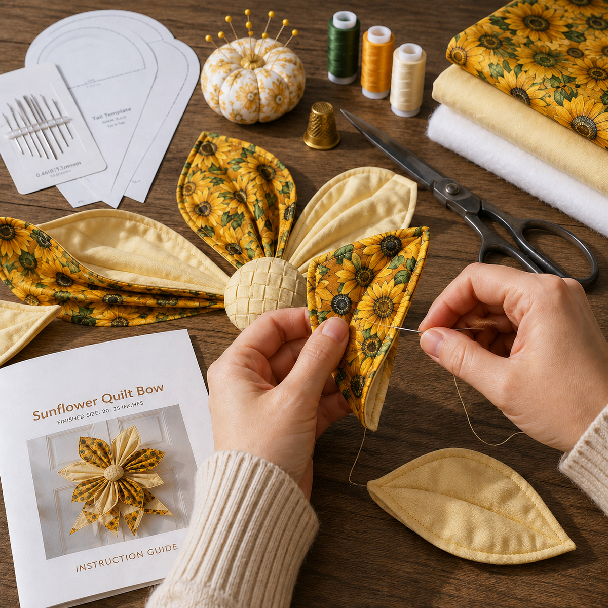🔥Last Day Sale - Large Patchwork Bow Sewing Kit | Complete Kit with All Tools & Step-by-Step Guide Included 💕
