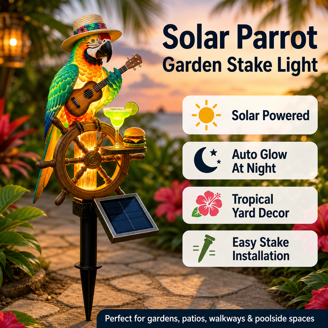 🌴Powered Parrot Garden Light- "Wastin" Away Again"🌴
