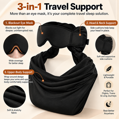 ✈️ 3-in-1 Travel Sleep Support – Block Light, Support Your Head & Rest More Comfortably