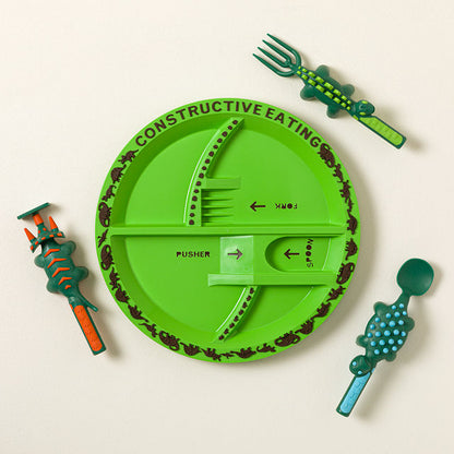 Dinosaur Themed Kids Plate &amp; Utensil Complete Set