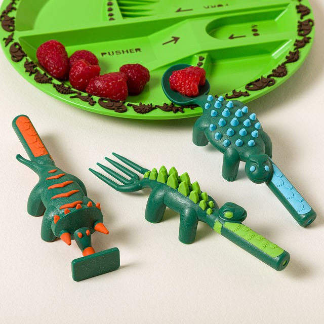 Dinosaur Themed Kids Plate &amp; Utensil Complete Set