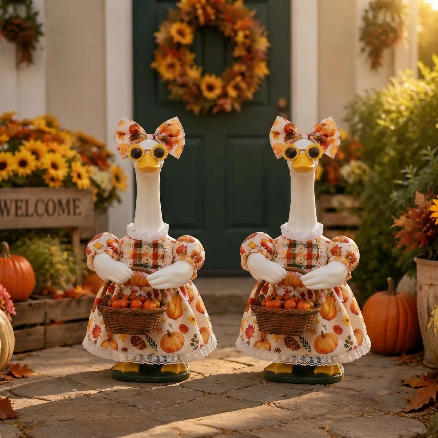 🍁 Harvest Blessings Porch Goose Outfit – Thanksgiving Pumpkin Dress Set for 23" Lawn Goose🎃