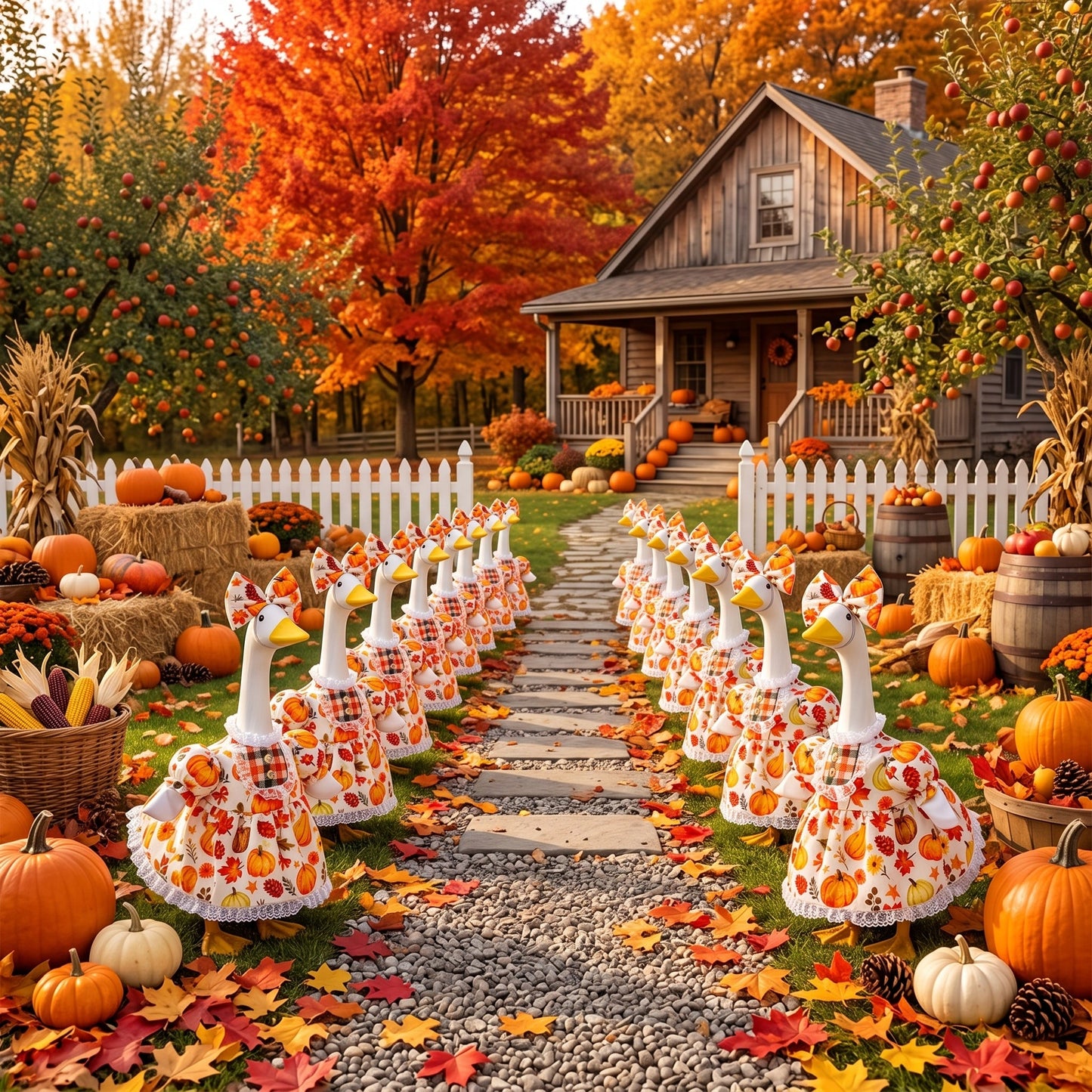 🍁 Harvest Blessings Porch Goose Outfit – Thanksgiving Pumpkin Dress Set for 23" Lawn Goose🎃