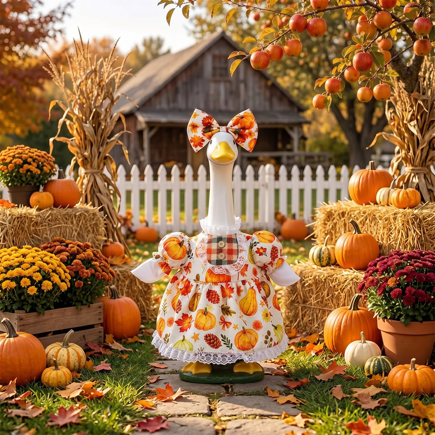 🍁 Harvest Blessings Porch Goose Outfit – Thanksgiving Pumpkin Dress Set for 23" Lawn Goose🎃