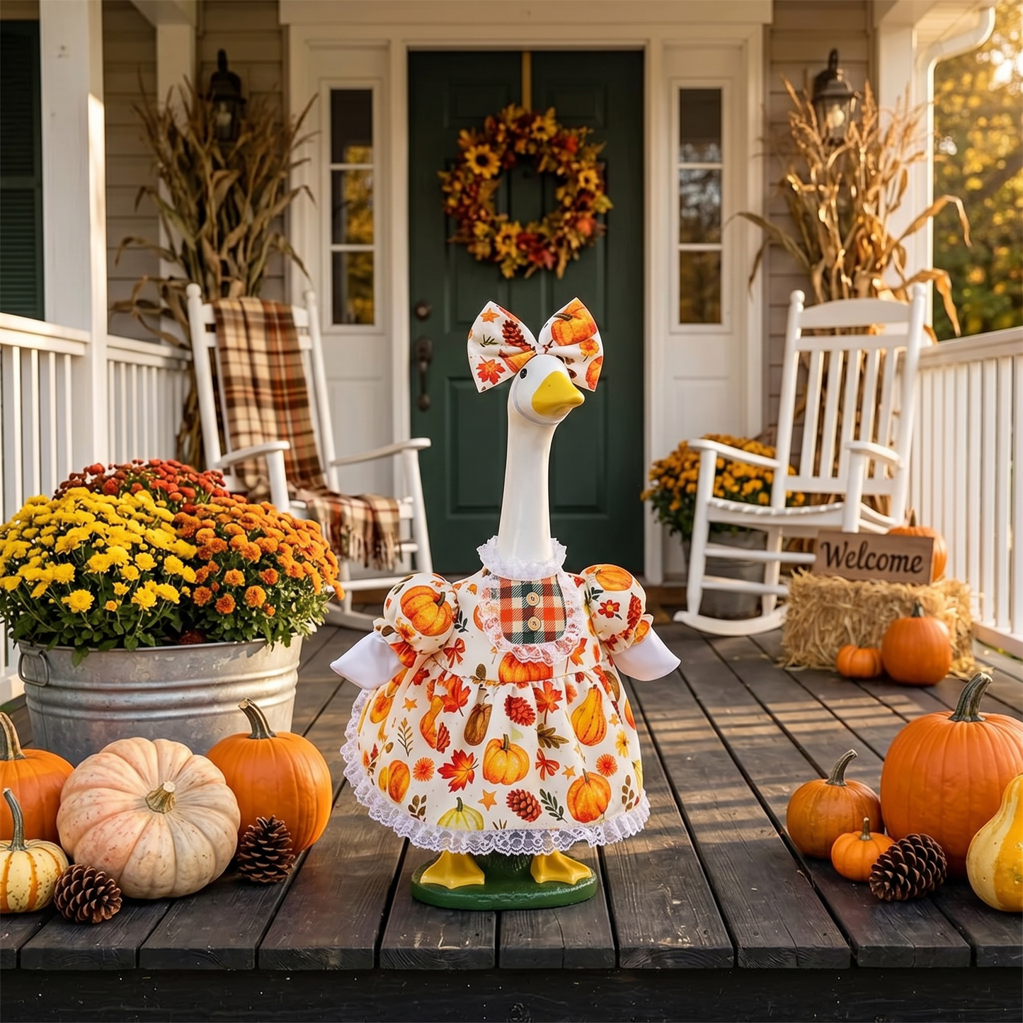 🍁 Harvest Blessings Porch Goose Outfit – Thanksgiving Pumpkin Dress Set for 23" Lawn Goose🎃