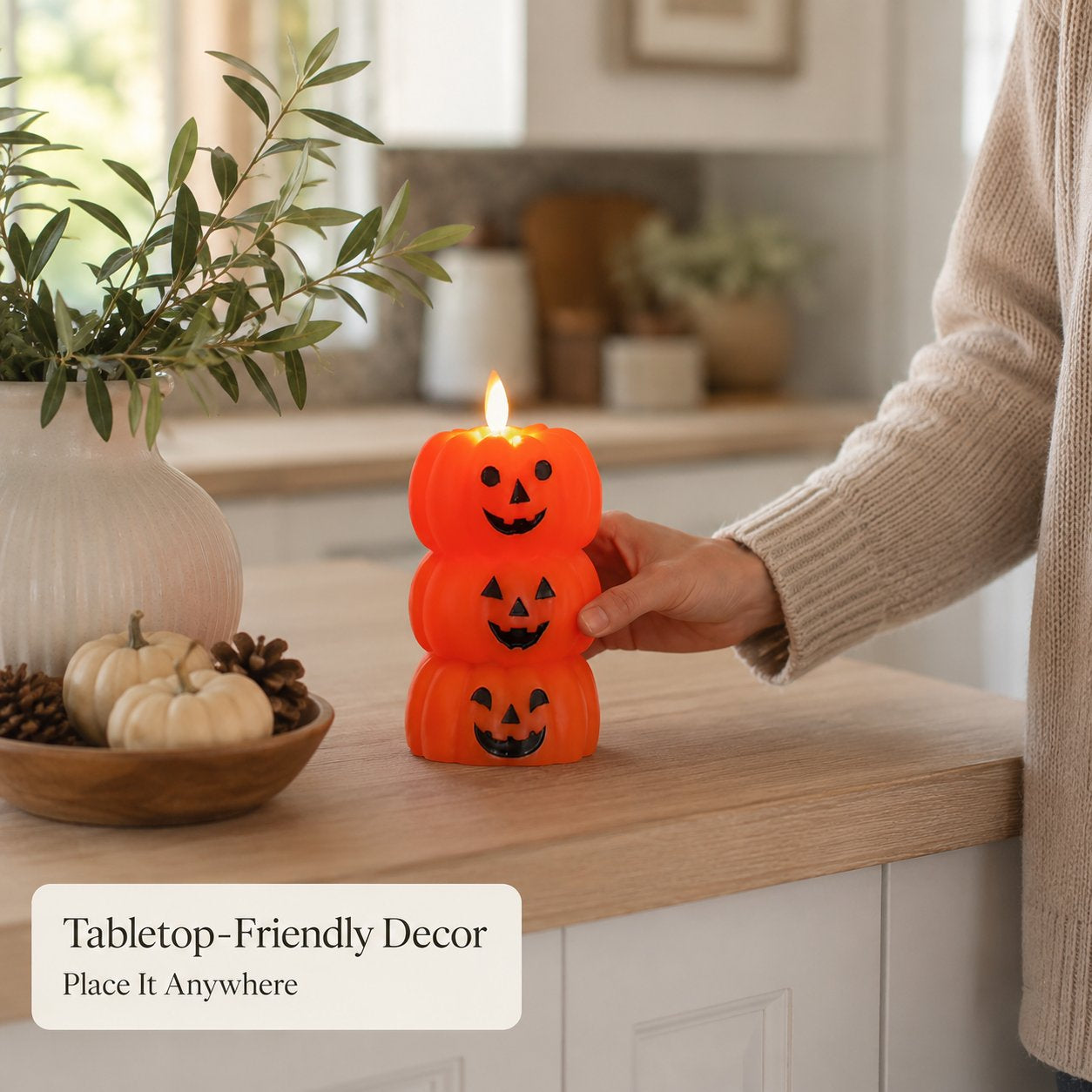 🍂🎃Flameless LED Pumpkin Stack Candle - Flickering Halloween Decor