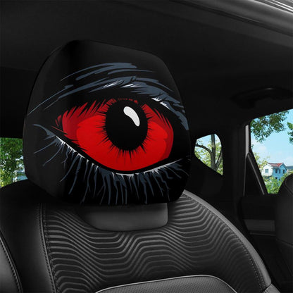 2Pcs Red Devil Eye GM Compatible Car Headrest Covers