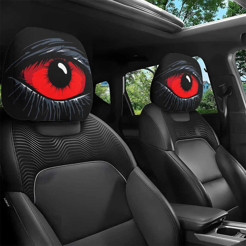 2Pcs Red Devil Eye GM Compatible Car Headrest Covers