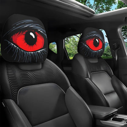 2Pcs Red Devil Eye GM Compatible Car Headrest Covers