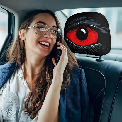 2Pcs Red Devil Eye GM Compatible Car Headrest Covers
