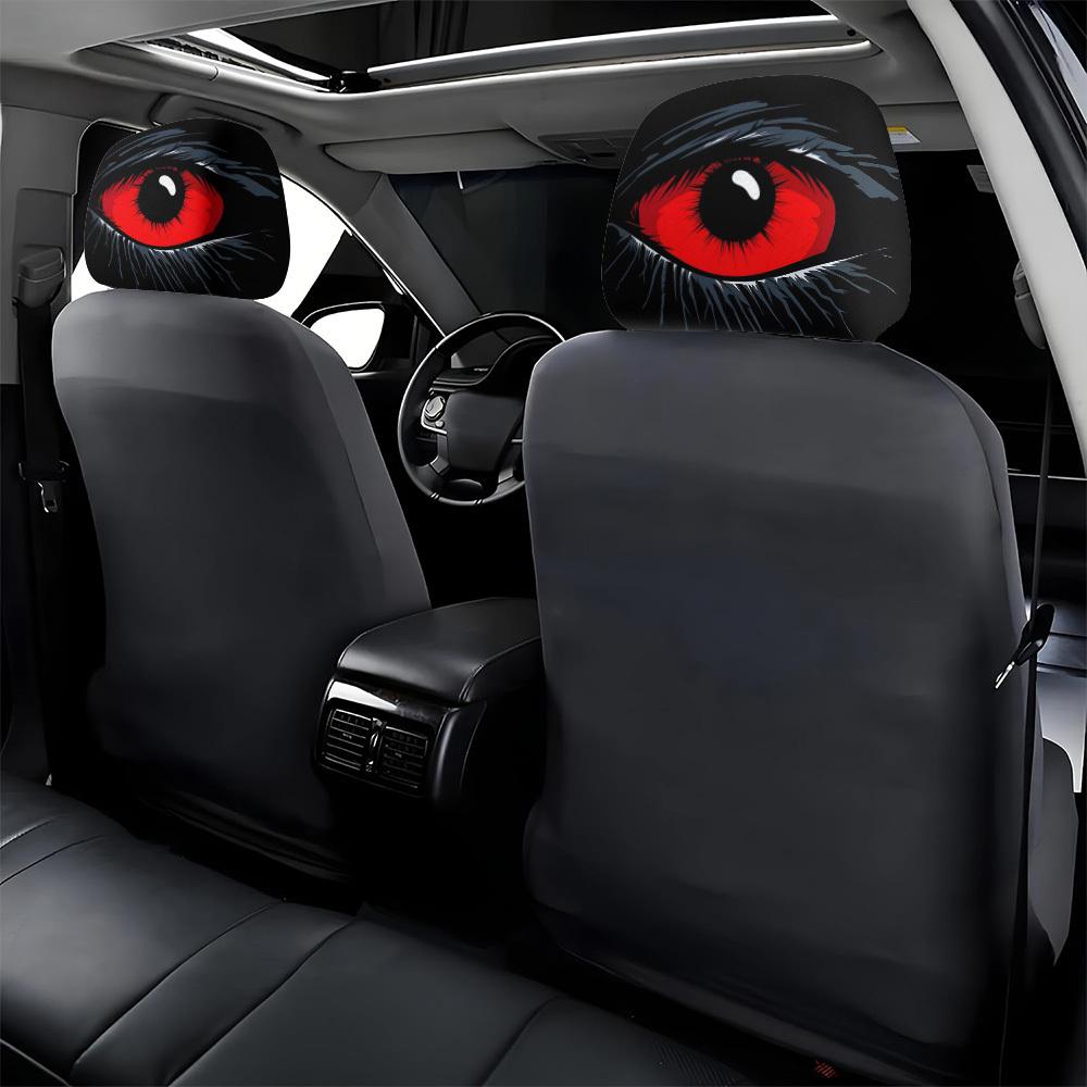 2Pcs Red Devil Eye GM Compatible Car Headrest Covers