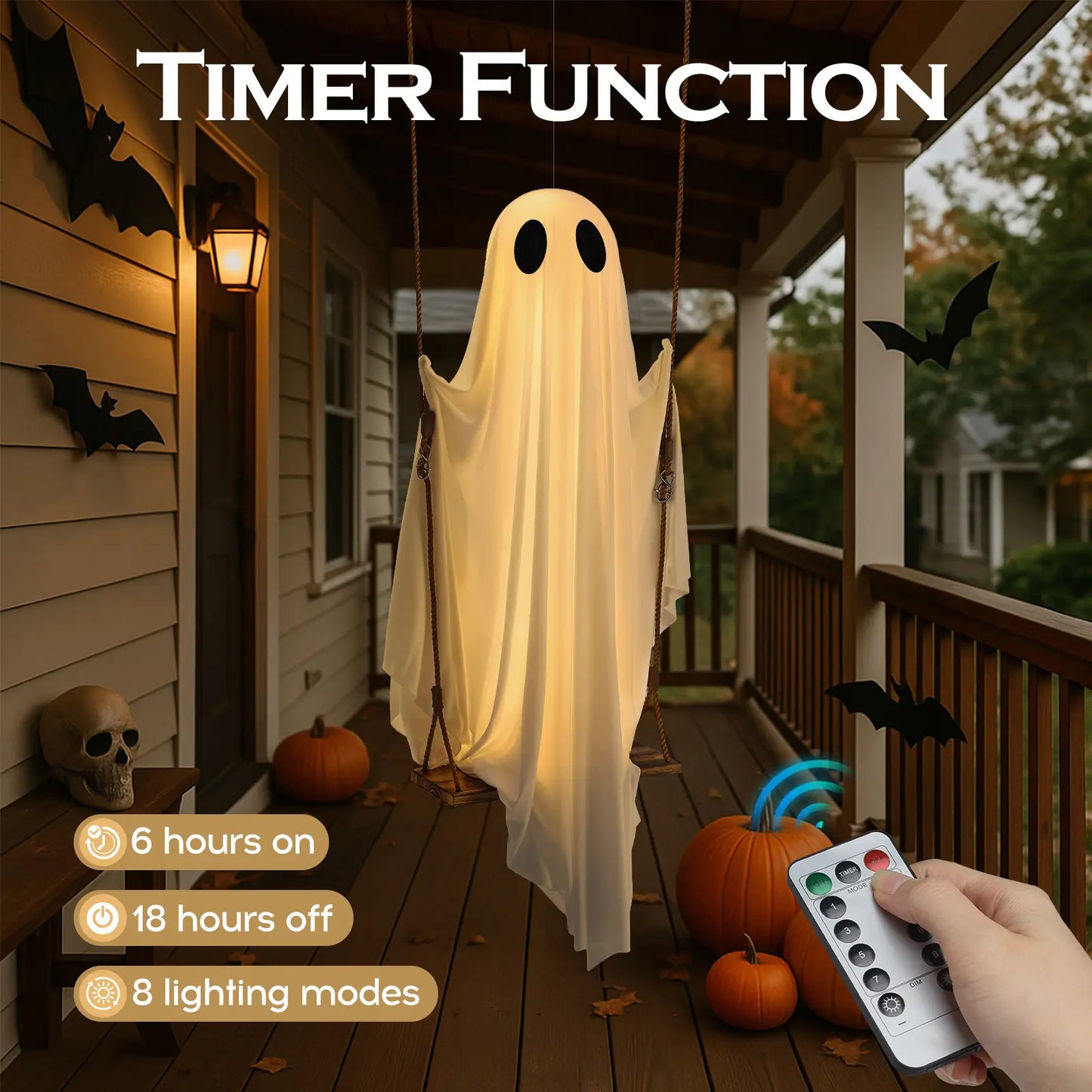 5FT Lighted Hanging Ghost Swing Outdoor Decor