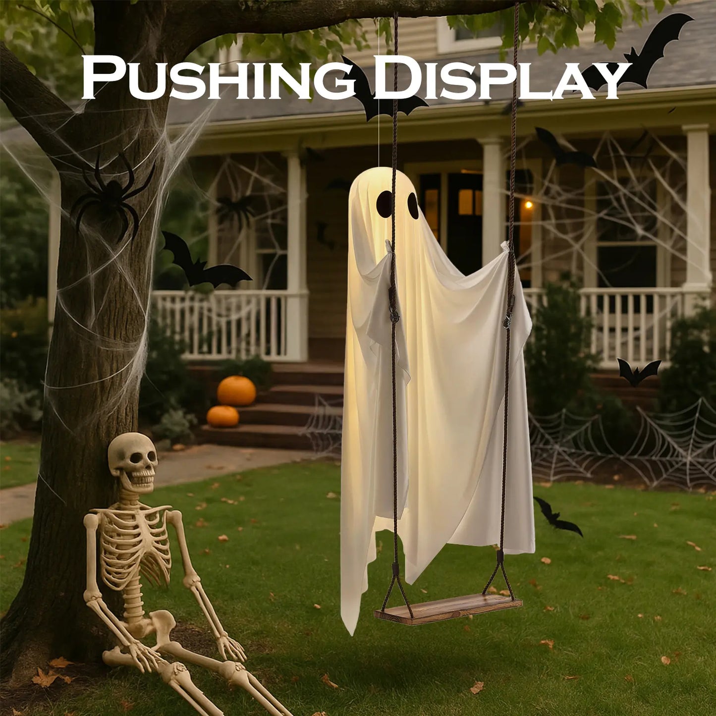 5FT Lighted Hanging Ghost Swing Outdoor Decor