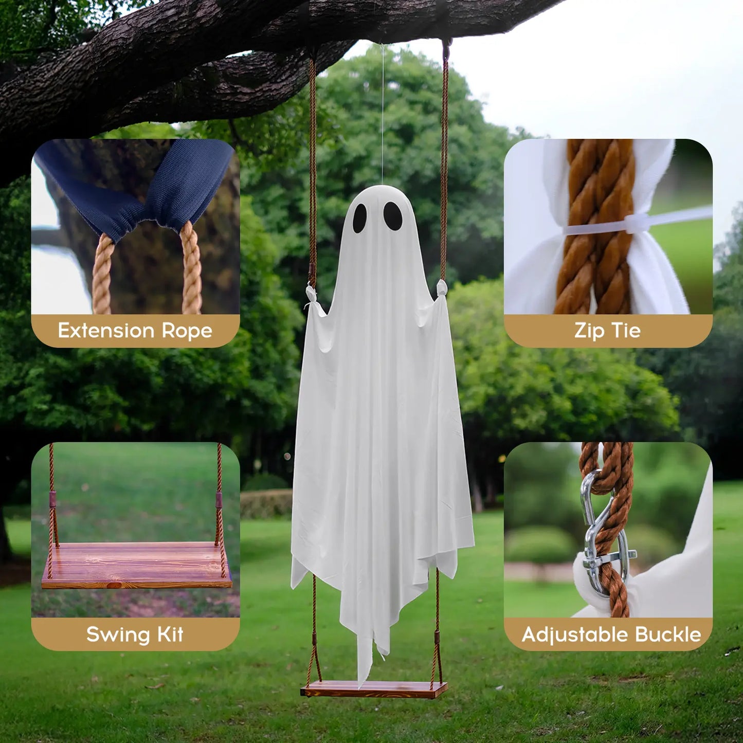 5FT Lighted Hanging Ghost Swing Outdoor Decor