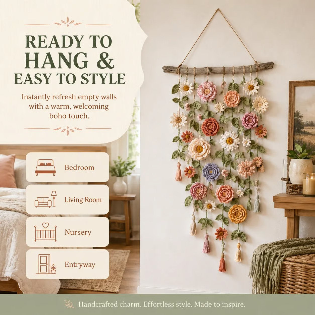 🌸HandMade Boho Crochet Flower Wall Hanging Decor