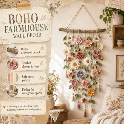 🌸HandMade Boho Crochet Flower Wall Hanging Decor