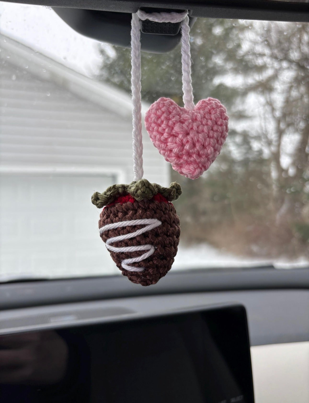 Chocolate Strauberry Crochet Car Charm