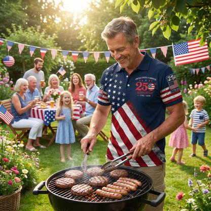 American Flag Polo Shirt for Men, 250th Anniversary 1776-2026
