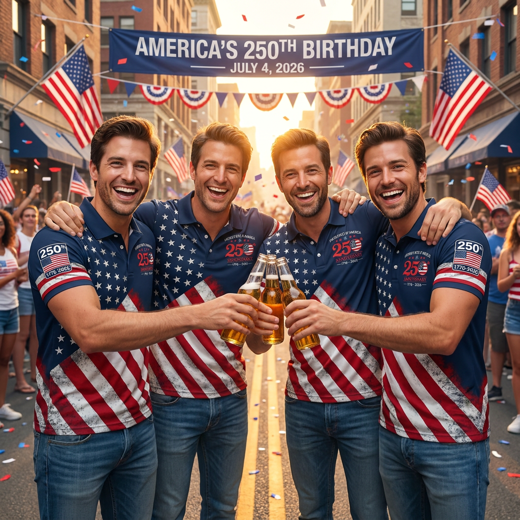 American Flag Polo Shirt for Men, 250th Anniversary 1776-2026