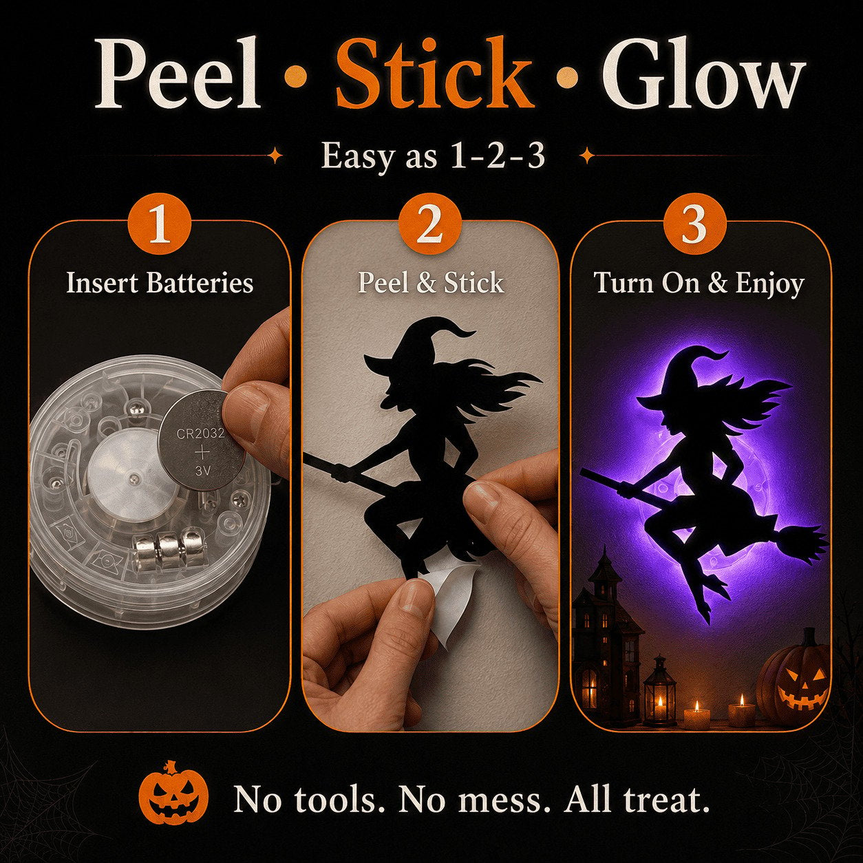 🎃8 Pack Halloween LED Silhouette Wall Light Stickers