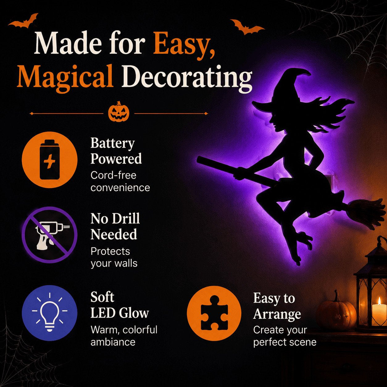 🎃8 Pack Halloween LED Silhouette Wall Light Stickers