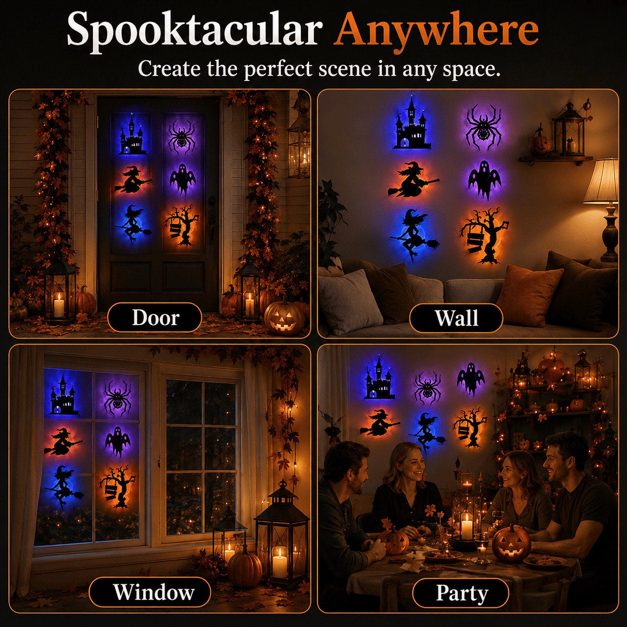 🎃8 Pack Halloween LED Silhouette Wall Light Stickers