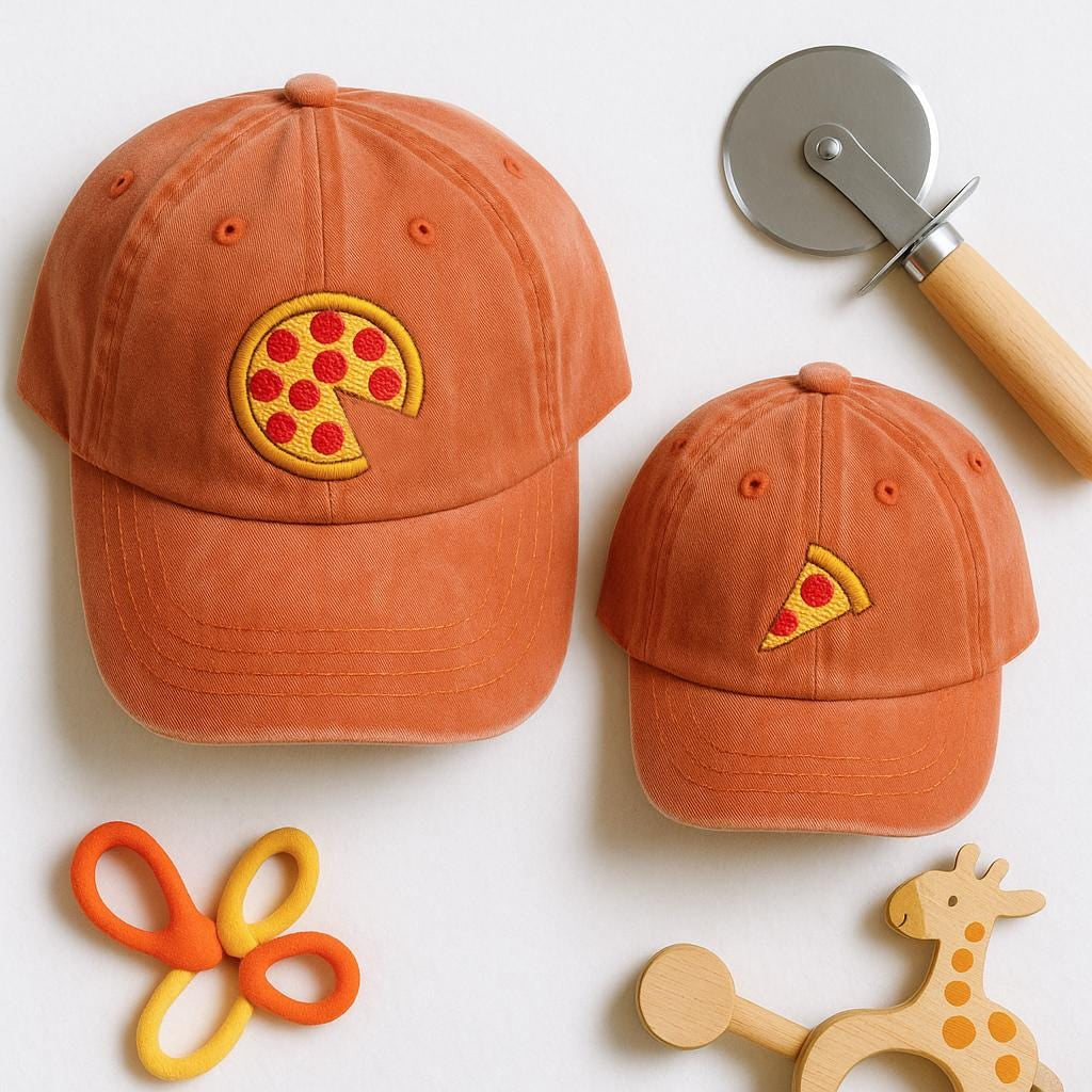🧢Matching Pizza Hat Set for Parent and Child, Embroidered Pizza Slice and Whole Pie Hats, Funny Foodie Family Cap Set, Dad and Kid Gift