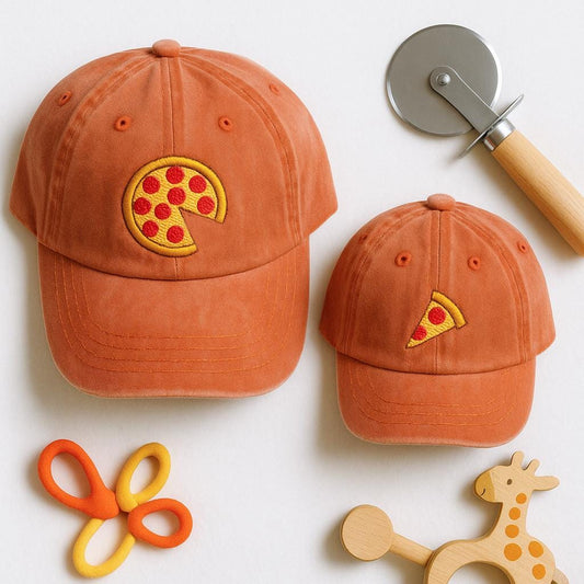 🧢Matching Pizza Hat Set for Parent and Child, Embroidered Pizza Slice and Whole Pie Hats, Funny Foodie Family Cap Set, Dad and Kid Gift