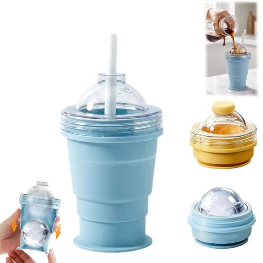 🎉 2-in-1 Collapsible Silicone Ice Ball Maker Cup with Straw