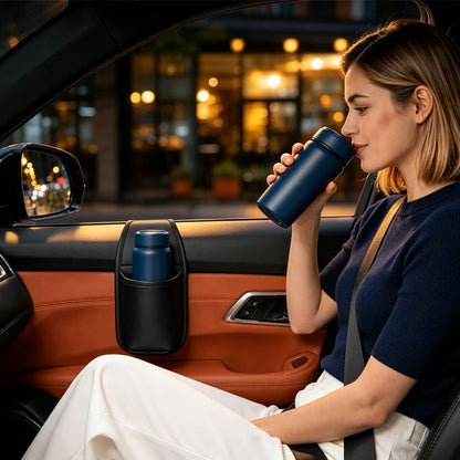 Large PU Leather Car Door Cup Holder & Storage Pocket