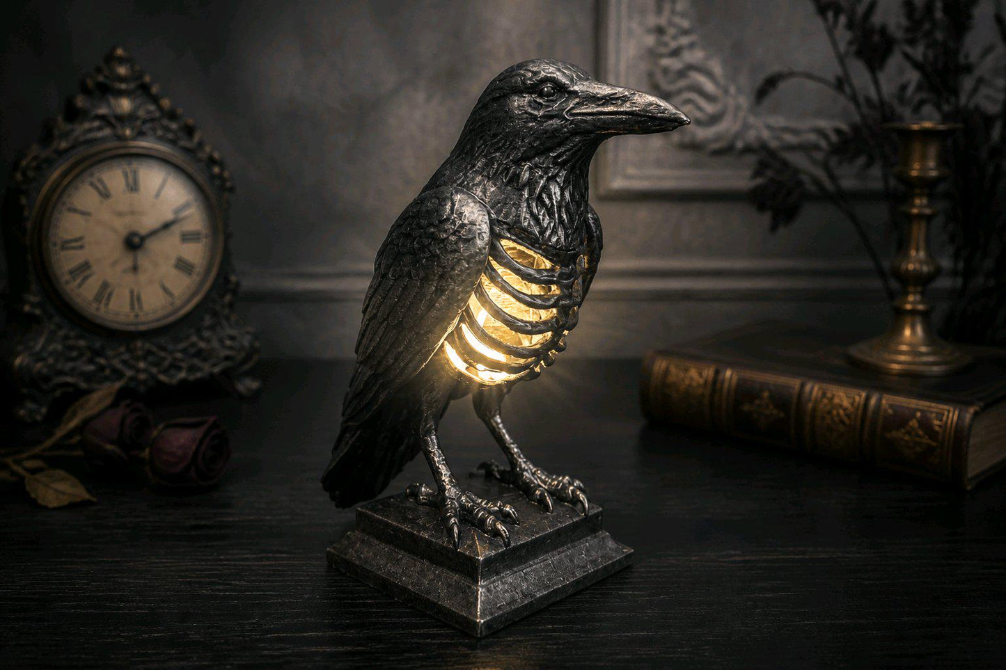 🐦‍⬛Gothic Raven with open ribcage chest with LED lights stunning figurine