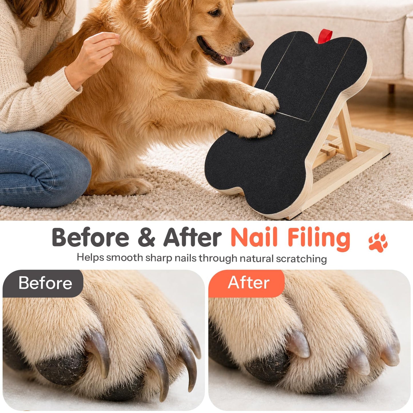 Dog Nail Scratch Board Scratcher Treat Dispenser Non-Slip Wood Sandpaper