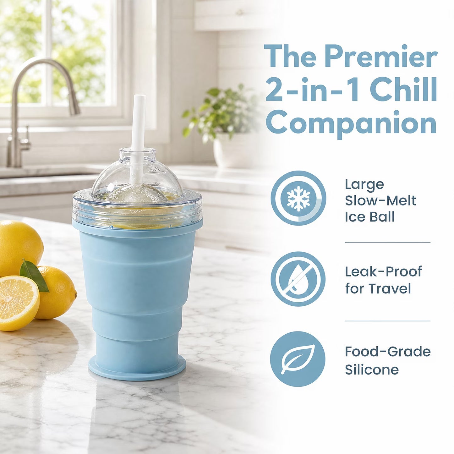 🎉 2-in-1 Collapsible Silicone Ice Ball Maker Cup with Straw
