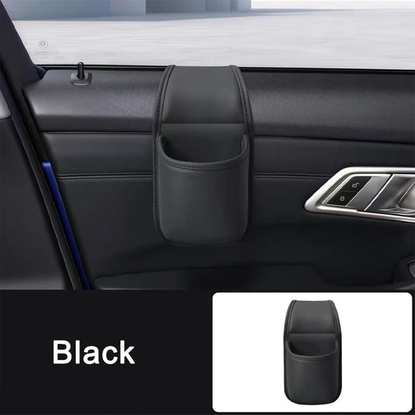 Large PU Leather Car Door Cup Holder & Storage Pocket