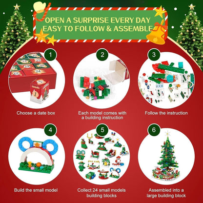 🔥Christmas Sale🎁24 Days Christmas Tree Model Kit Building Block Advent Calendar
