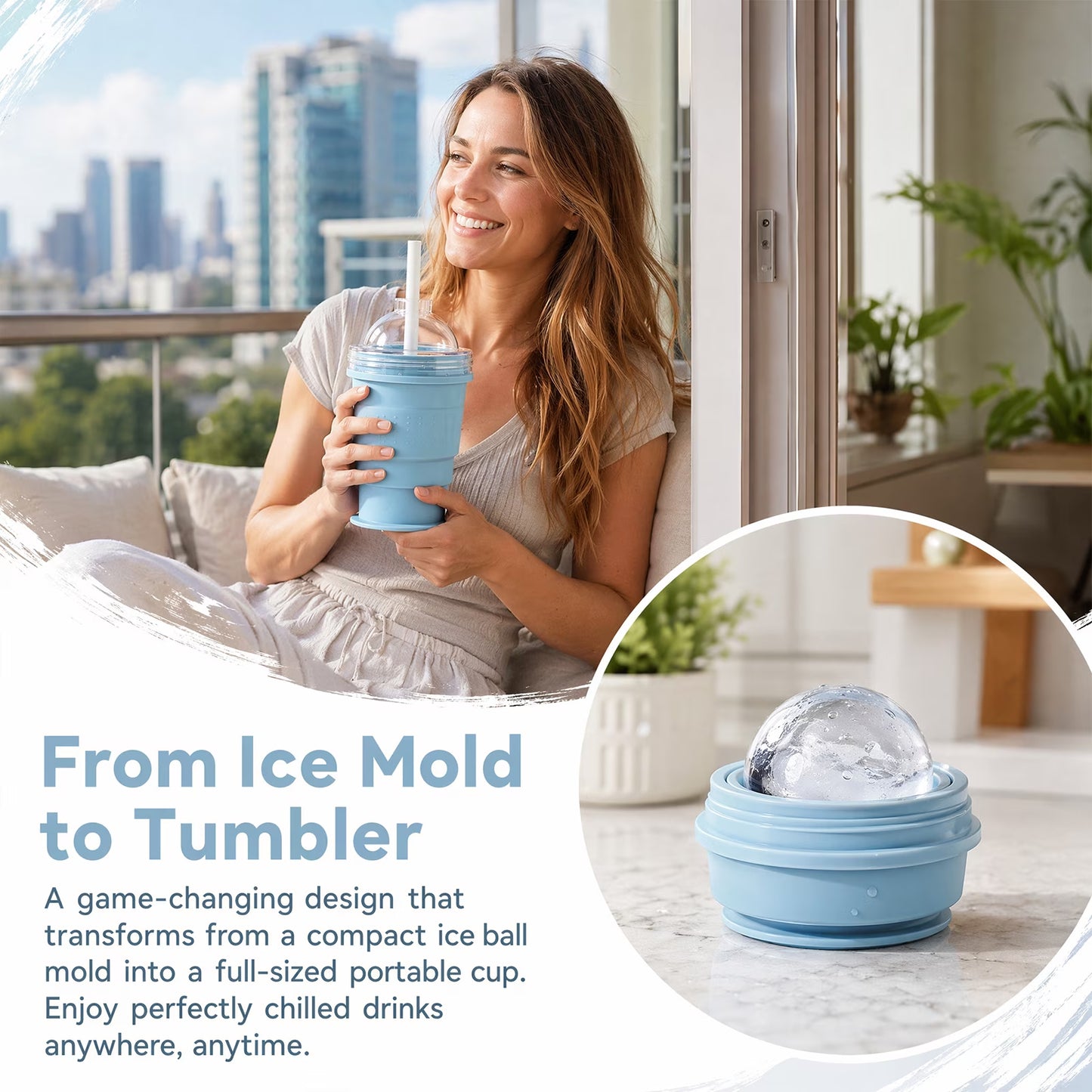 🎉 2-in-1 Collapsible Silicone Ice Ball Maker Cup with Straw