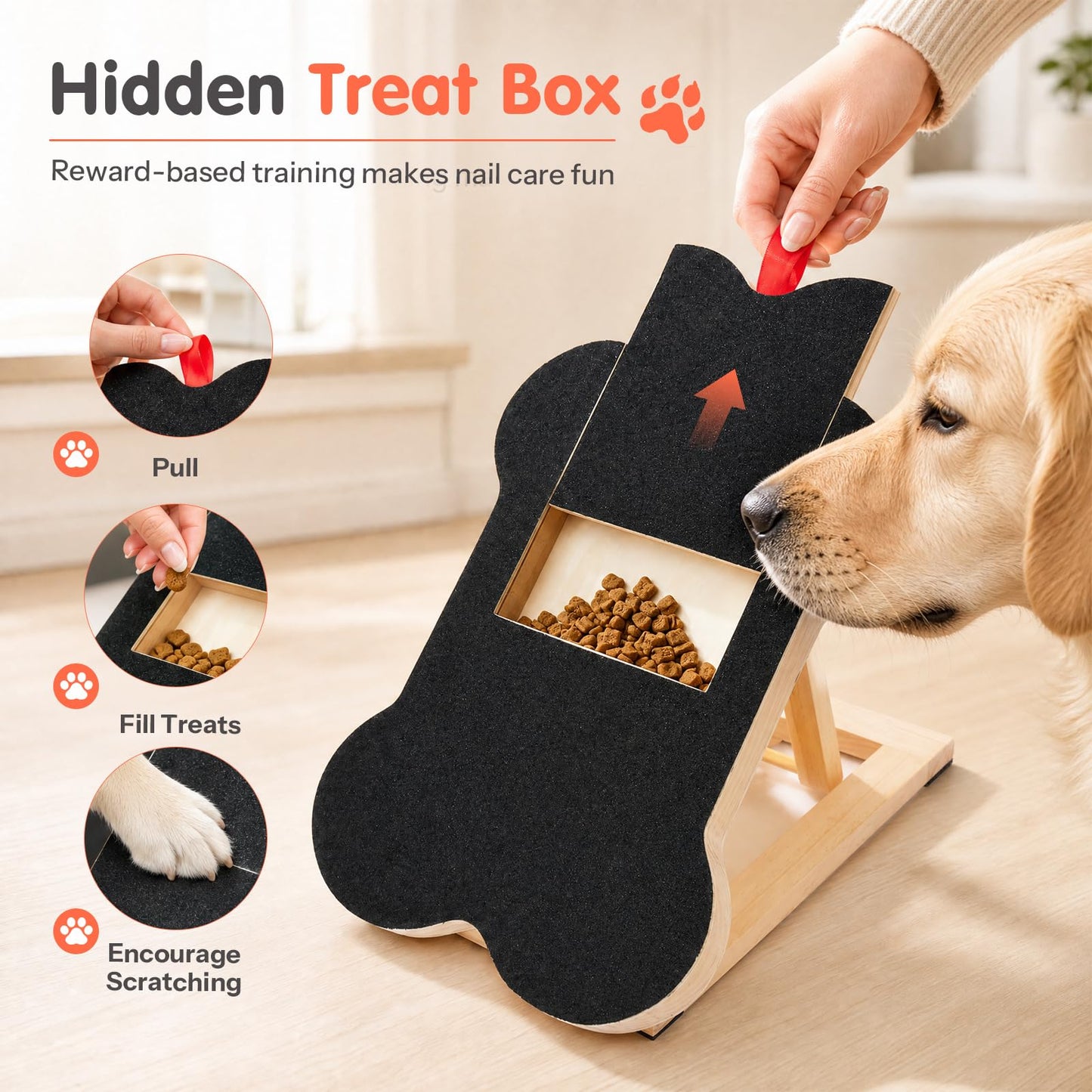 Dog Nail Scratch Board Scratcher Treat Dispenser Non-Slip Wood Sandpaper
