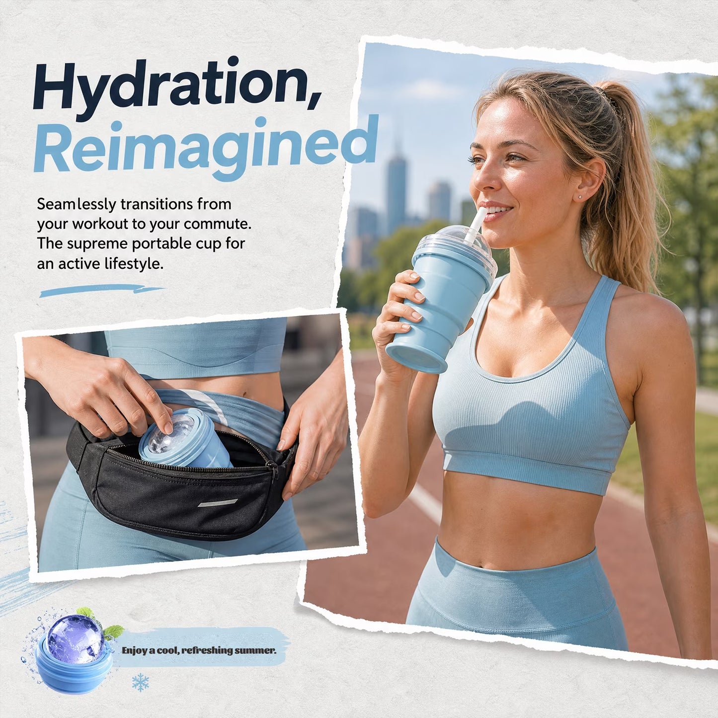 🎉 2-in-1 Collapsible Silicone Ice Ball Maker Cup with Straw