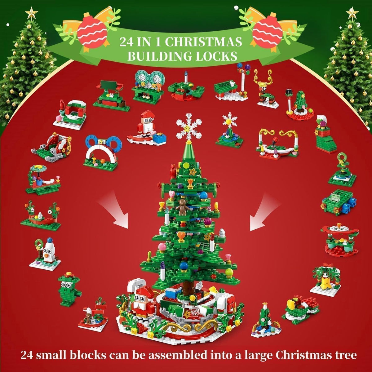 🔥Christmas Sale🎁24 Days Christmas Tree Model Kit Building Block Advent Calendar