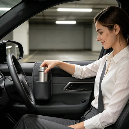 Large PU Leather Car Door Cup Holder & Storage Pocket