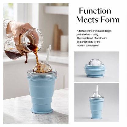 🎉 2-in-1 Collapsible Silicone Ice Ball Maker Cup with Straw