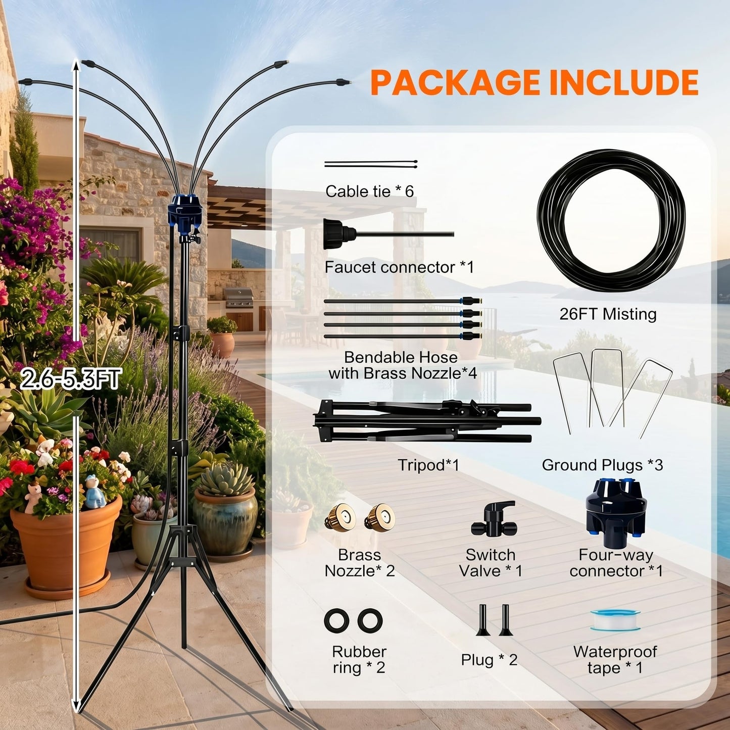 Upgraded Standing Misters for Outside Patio, 6FT